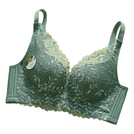Audhol Lace Bralette Hot Women s No Wire Comfortable Gathered Anti Sagging Side Breast Lace Adjustable Bra Bralettes for Women Lace Green 40