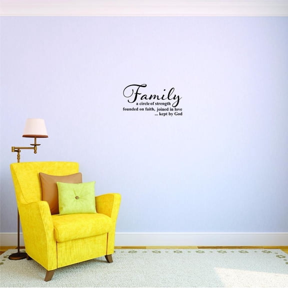 Custom Decals Family A Circle Of Strength Founded On Faith, Joined In Love...Kept By God. Wall Art Size: 10 X 20 Inches Color: Black