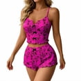thumbnail image 2 of Jowdiw Women Pajama Set Print Cami Shorts Set Bow Decor Ruffle Hem Lounge Sleepwear Two Piece Home Wear, 2 of 6