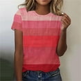 thumbnail image 2 of DeHolifer Women's T-Shirts Plus Size Casual Crewneck Strip Printed Short Sleeve Pullover Tops Summer Loose T-Shirts Multicolor XL, 2 of 4