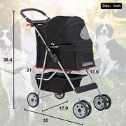 Bestpet 4 Wheels Pet stroller for Cats and Dogs, Folding, Black
