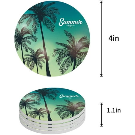 

ZHANZZK Summer Tropical Palm Tree Set of 4 Round Coaster for Drinks Absorbent Ceramic Stone Coasters Cup Mat with Cork Base for Home Kitchen Room Coffee Table Bar Decor
