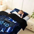 thumbnail image 4 of meiyoeat Gradient Gamepad Twin Comforter Sets for Boys Gamers, Neon Honeycomb Blue Gaming Bedding Set, Black Reversible 2 Pieces, 1 Comforter and 1 Pillowcase, 4 of 6