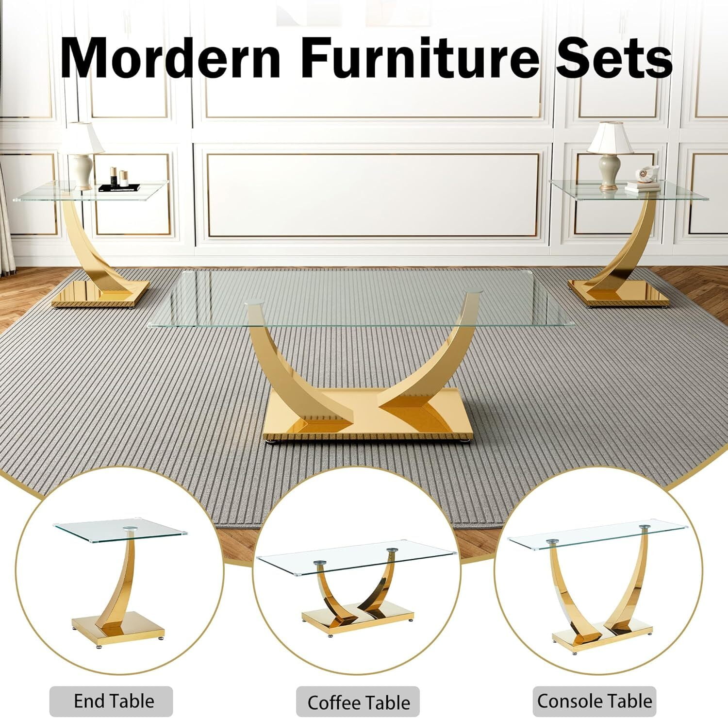 23.6" Modern Glass End Table, Square Sofa Side Coffee Table with Mirrored Stainless Steel Base for Living Room, Home Office.