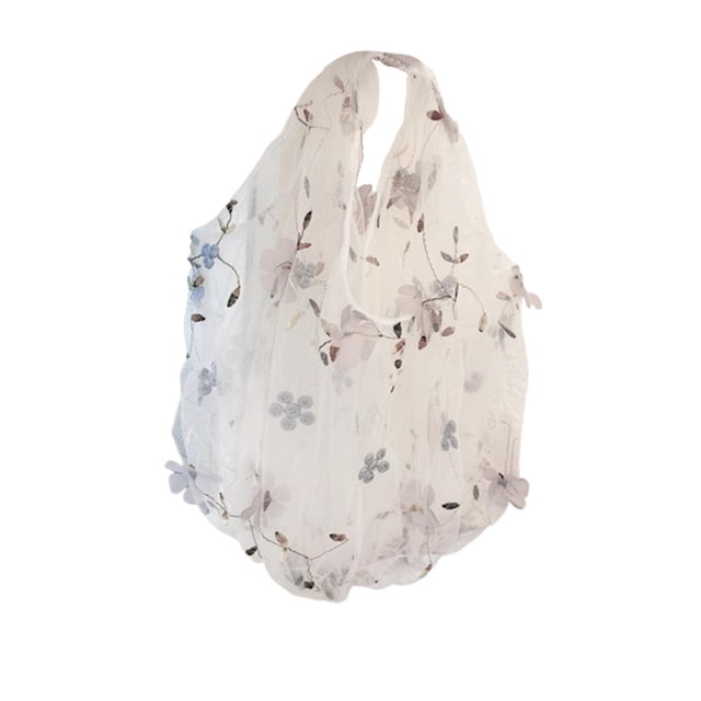 Bordado Bolso de flores Bolso creativo Reutilizable Bolsa de supermercado para viajes de supermercado Gris