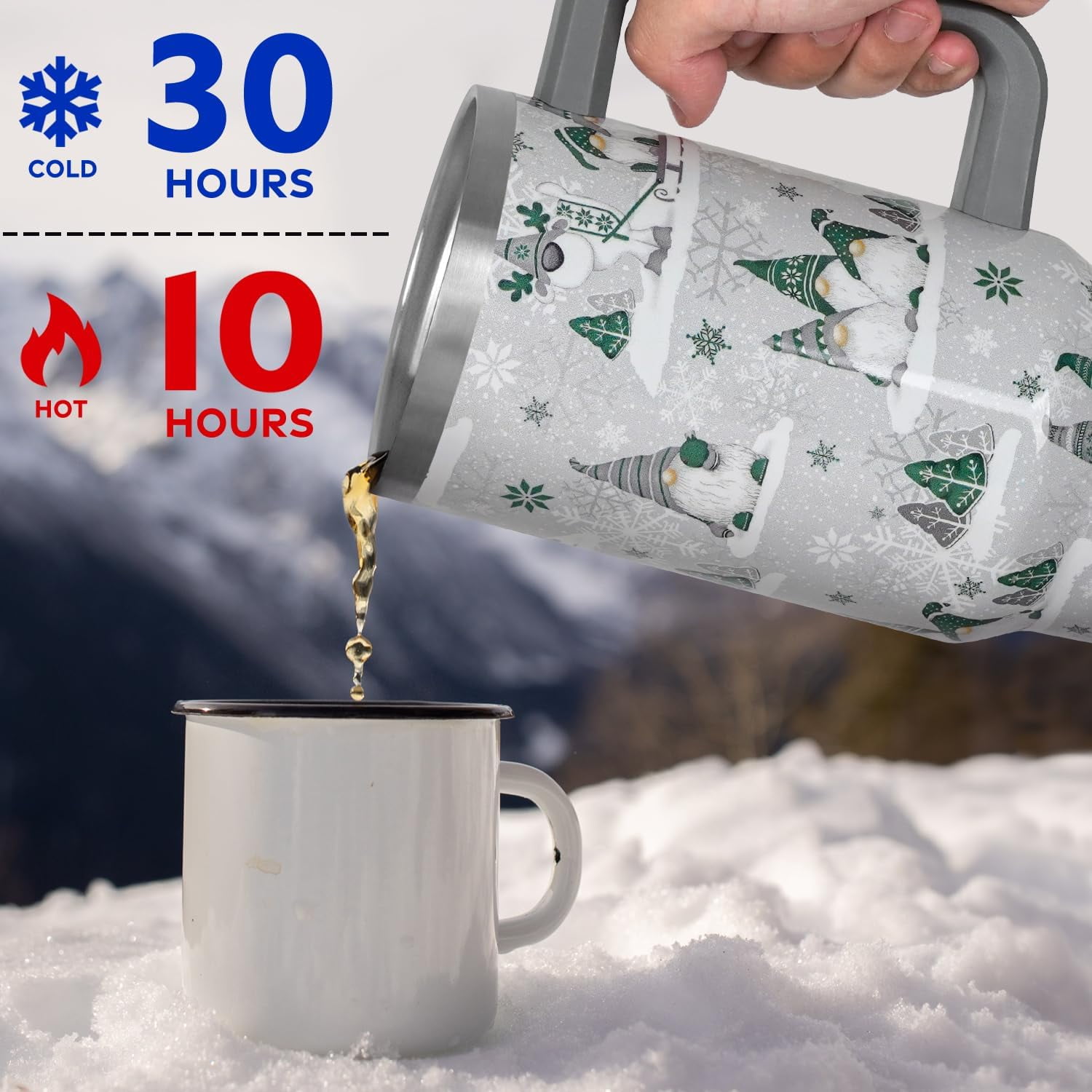 Christmas Gifts 40 oz Tumbler with Handle and Straw Lid,Cute Gifts for Women Winter Gnome Vacuum Insulated Leak Proof Tumbler,Holiday Accessories Stainless Steel Coffee Cup Mug (Green)