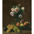 thumbnail image 2 of Henri Fantin-Latour 15x17 Gold Ornate Wood Frame and Double Matted Museum Art Print Titled - Still Life; Vase of Roses, Peaches and Grapes (1894), 2 of 4