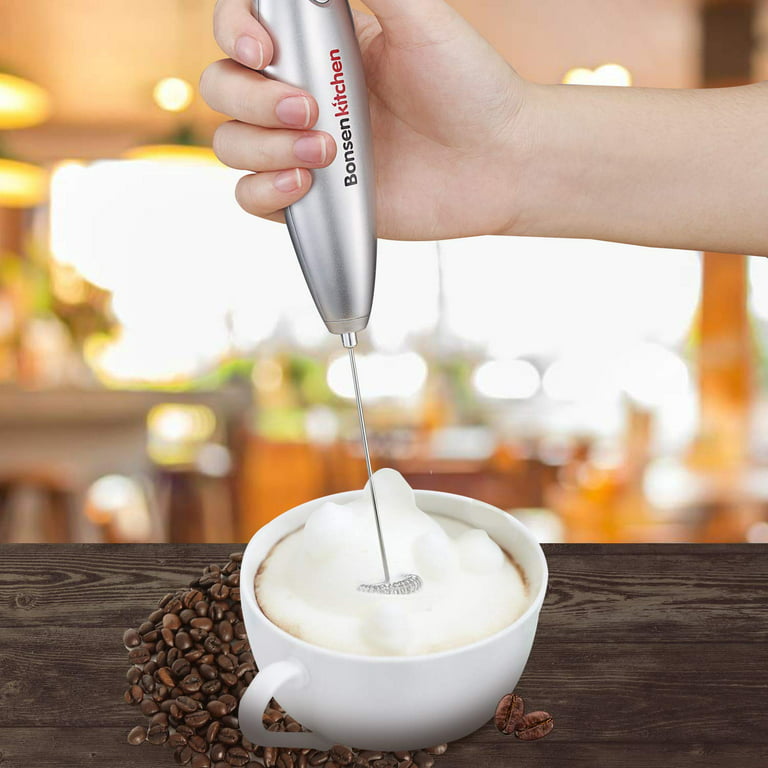  Bonsenkitchen Electric Milk Frother Handheld, Portable Whisk  Milk Foam Maker with Stainless Steel Stand, Drink Mixer for Coffee, Matcha,  Electric Stirrer Coffee Mixer, Battery Operated(Not Included): Home &  Kitchen