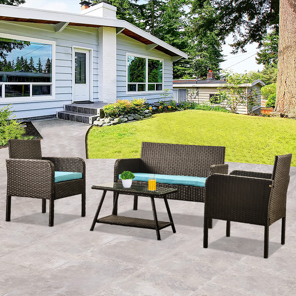 uhomepro Patio Porch Conversation Furniture Sets, 4 Pieces PE Rattan Wicker Chairs with Coffee Table, Outdoor Garden Furniture Sets, Cushioned Outdoor Wicker Patio Set, Wicker Bistro Set, Q12104 - image 2 of 11