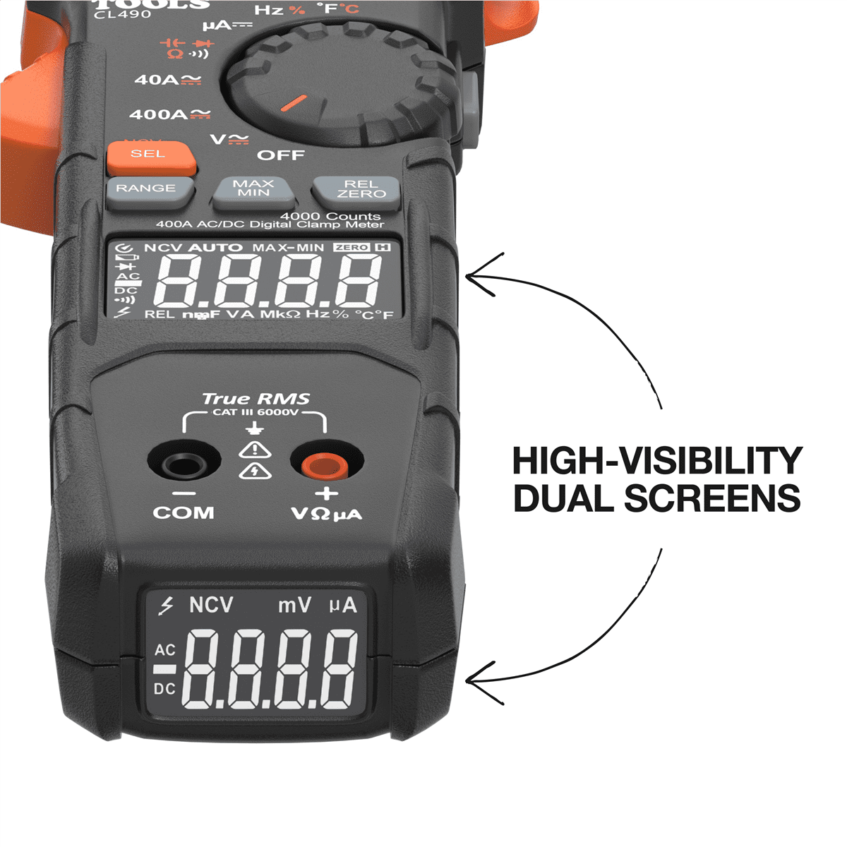 Klein Tools 400A AC/DC Dual-Display Auto-Ranging Digital Clamp Meter