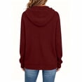 thumbnail image 4 of Women's Ribbed Knit Hoodies Half Button V Neck Drawstring Hooded Sweatshirt Long Sleeve Loose Casual Pullover Tops for Fall Winter Wine, 4 of 6