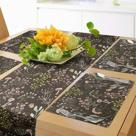

Botanical Table Runner & Placemats Forest Foliage Themed Pattern with Mushrooms Berry Blossoming Branches Set for Dining Table Placemat 4 pcs + Runner 12 x72 Pale Pink and Brown by Ambesonne
