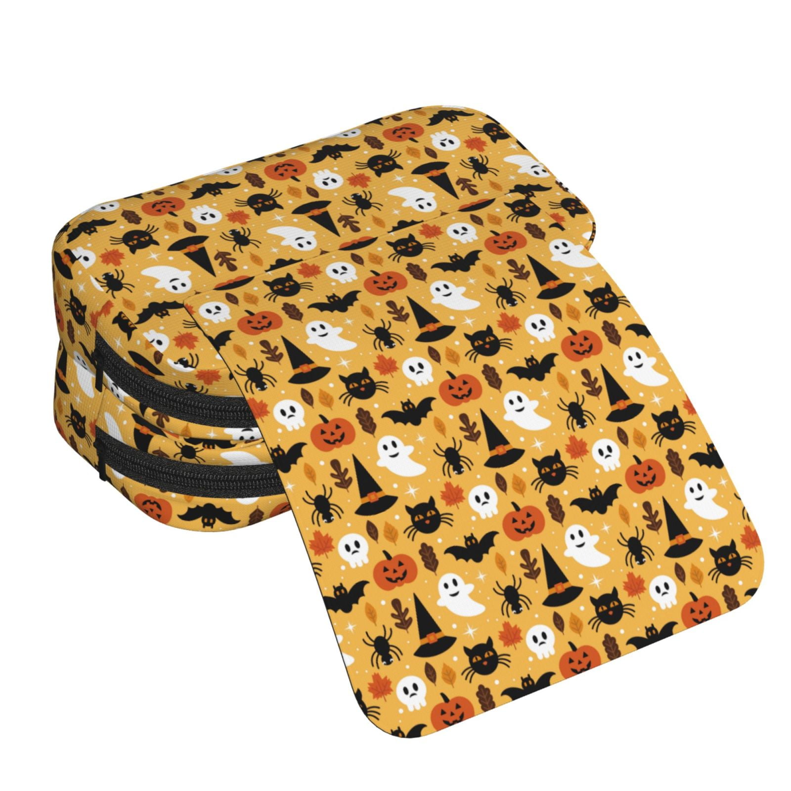 Rateoe Halloween Ghost Pumpkin Pattern Double Clamshell Pen Case, Storage Organizer with Two Zipper Compartments– Holds Up to 50 Pencils & Pens