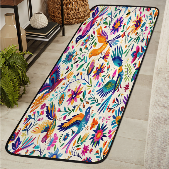 CURLYOOT Mexican Runner Rug 2'x6' Washable Kitchen Runner Rug Indoor Non Slip Laundry Rugs Mexico Floral Bird Floor Carpet for Hallway Kitchen Entryway Bedroom Living Room