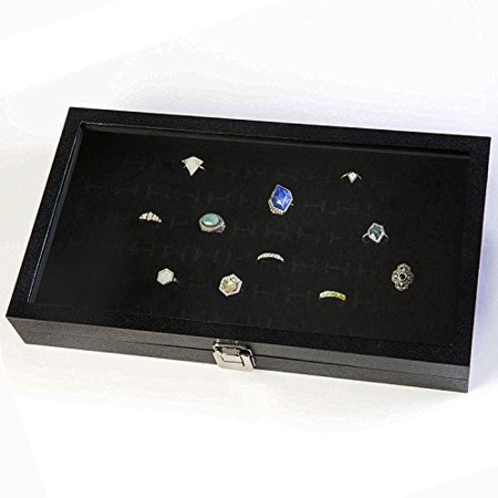Glass Top Ring Display 72 Slot Case Showcase W Velvet Liner