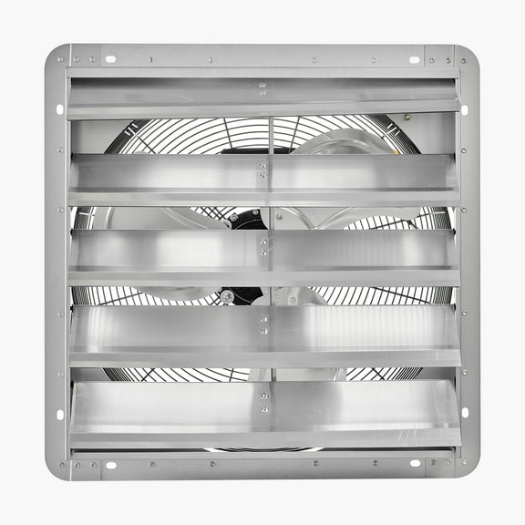 KFFKFF 20-Inch Wall-Mounted Shutter Exhaust Fan, Durable Steel Build, 3000 CFM Airflow, Quiet Operation for Ventilation in Sheds, Garages, and Greenhouses, Silver