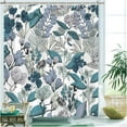 thumbnail image 2 of Floral Shower Curtain Boho Flower Blue Shower Curtains for Bathroom Washable Waterproof Fabric Shower Curtain Set with Hooks Teal Botanical Leaves Funny Cute Bathroom Decor (72x72,Blue), 2 of 6