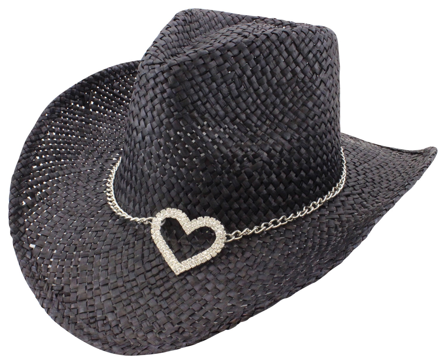 Enimay Unisex Western Outback Style Straw Cowboy Hats Rhinestone Heart