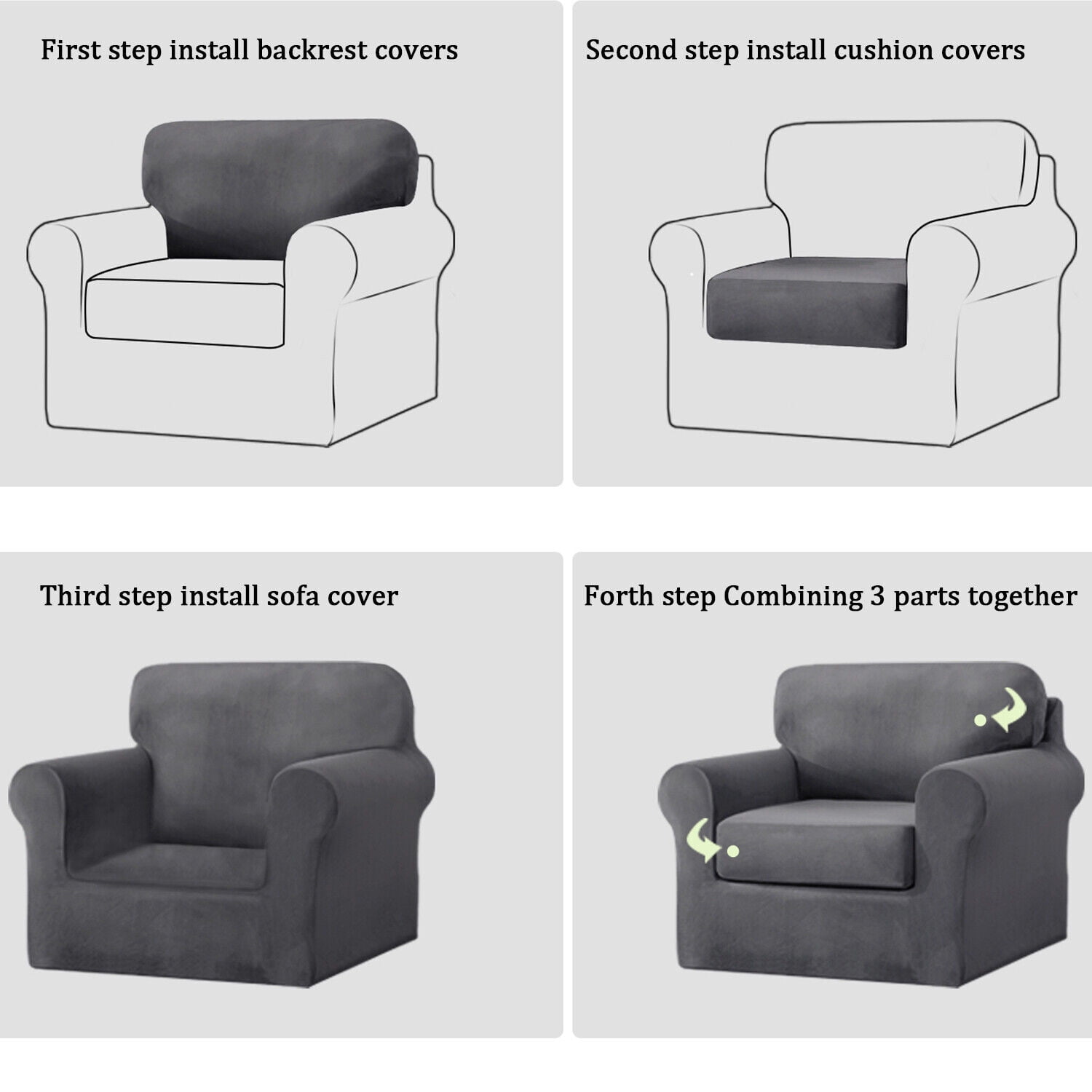 Stretch Velvet Sofa Cover,Slipcovers for Sofas with Separate Cushions and Backrests Covers, with Elastic Adjustment Band Slipcover