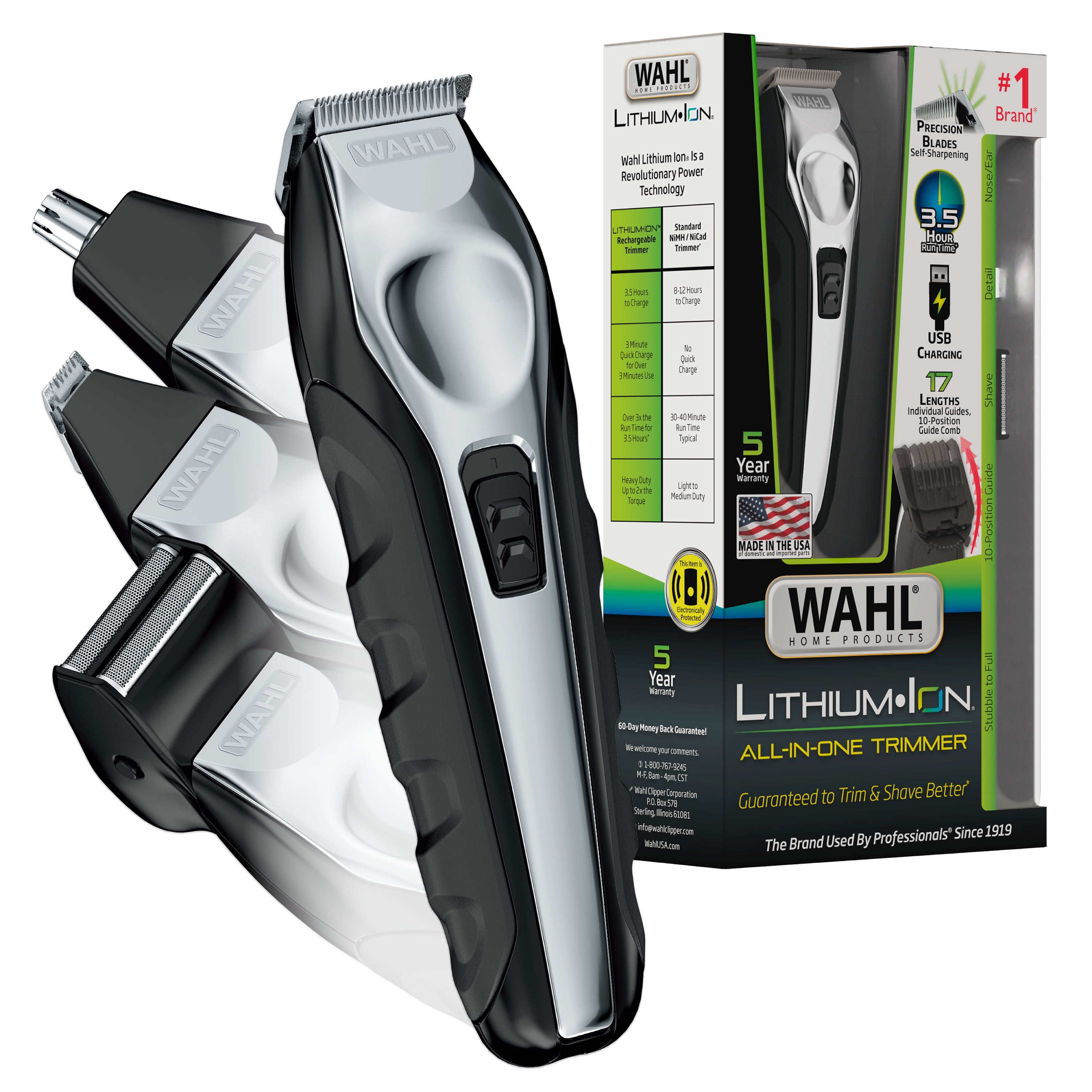 (3 pack) Wahl Lithium Ion All-in-One Beard Trimmer for Men - Black/ Silver Model 9888-600