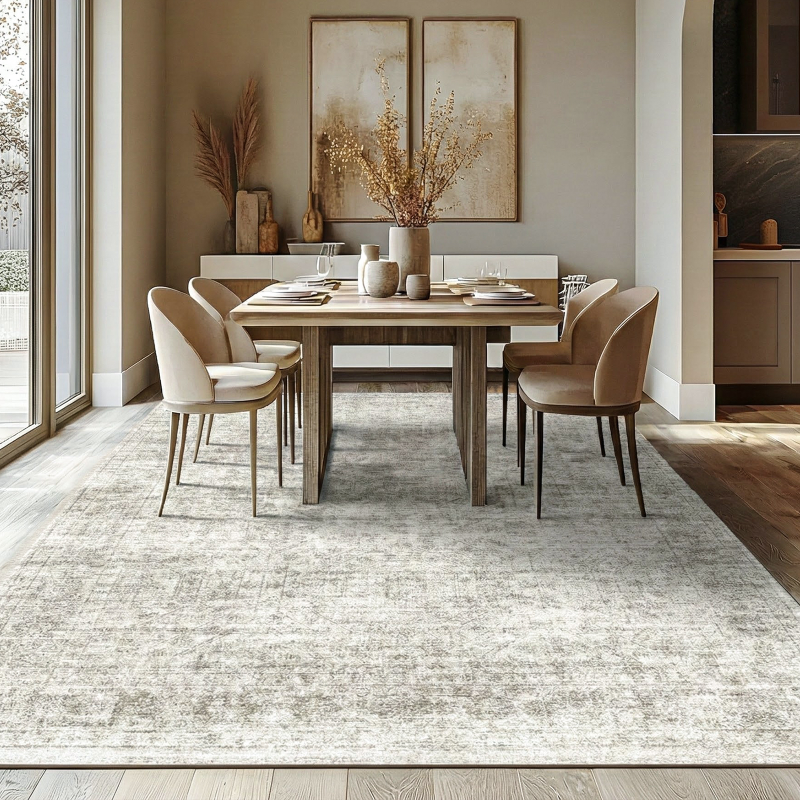 Pentantan 8'x10' Area Rugs, Machine Washable Vintage Boho Rug for Living Room, Moroccan Soft Indoor Carpet for Bedroom, Dining Room, Office, Beige