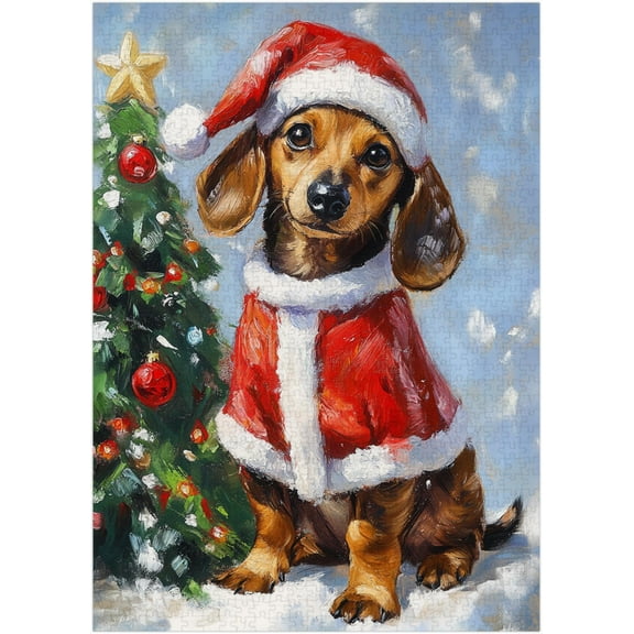 Santa Claus Dachshund Jigsaw Puzzle 500 Pieces for Adults - Cozy Xmas Holiday Gift for Pet-Loving Family in Christmas