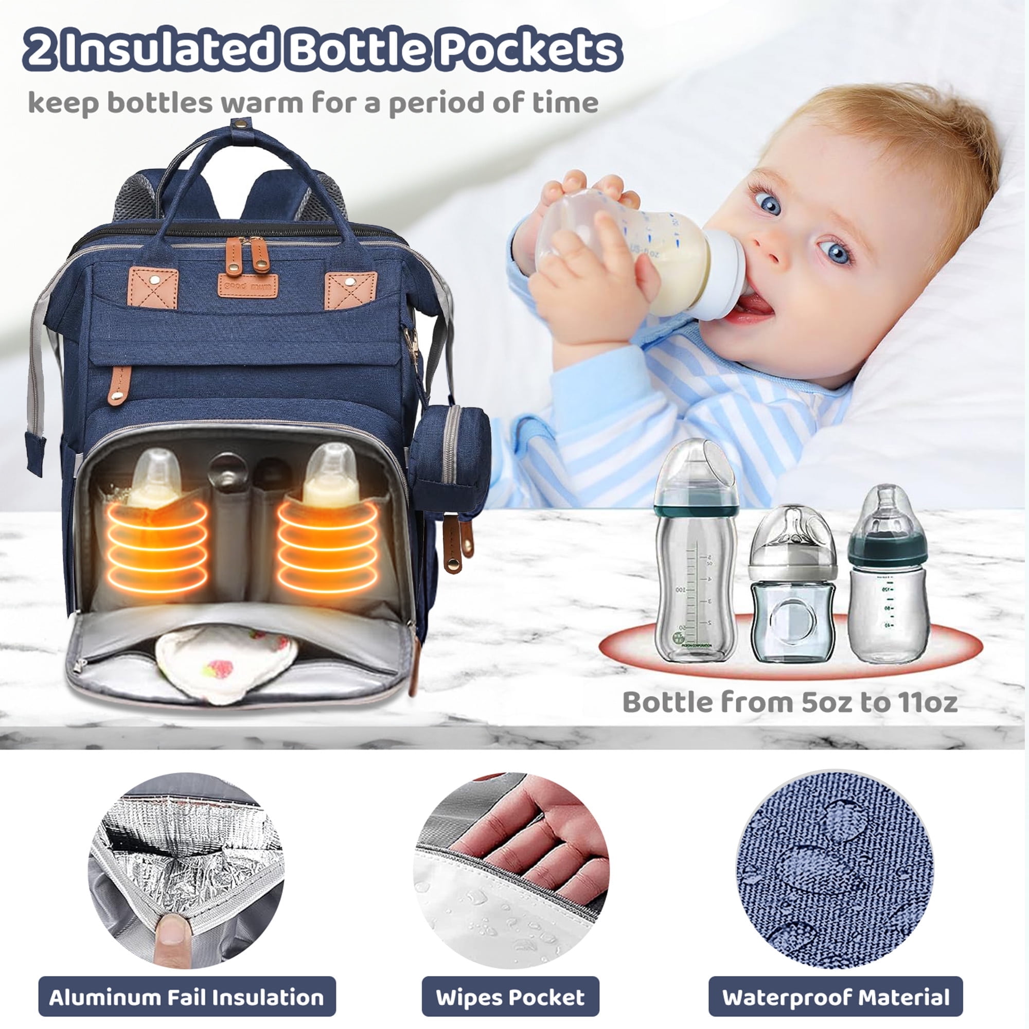Anoak Baby Diaper Bag Backpack with Changing Station, Large Capacity Baby Bag, Waterproof Travel Backpack with USB Charging Port, Stroller Straps , Baby Shower Gifts