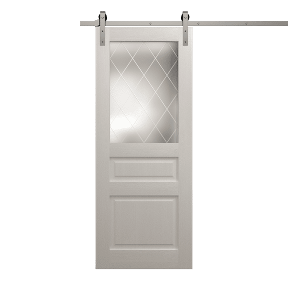 Modern Barn Door 18 x 80 inches | Ego 5011 Painted White Oak | 6.6FT Silver Rail Track Heavy Hardware Set | Solid Panel Interior Doors