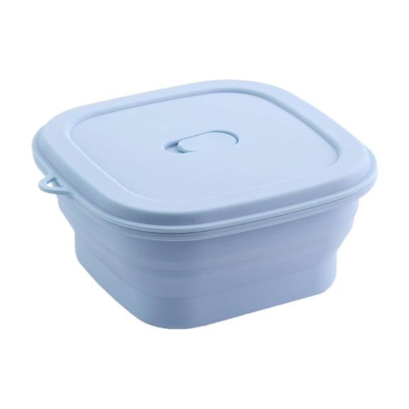 Collapsible Travel Lunch Box 500ml Foldable Silicone Food Storage Container with Lid Microwave Freezer Safe Space Saving for Kitchen Camping (Blue)