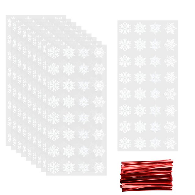 luakesa 100 bolsas de caramelos de Navidad transparentes con copos de nieve, bolsas de celofán con lazos para fiestas navideñas (blanco)