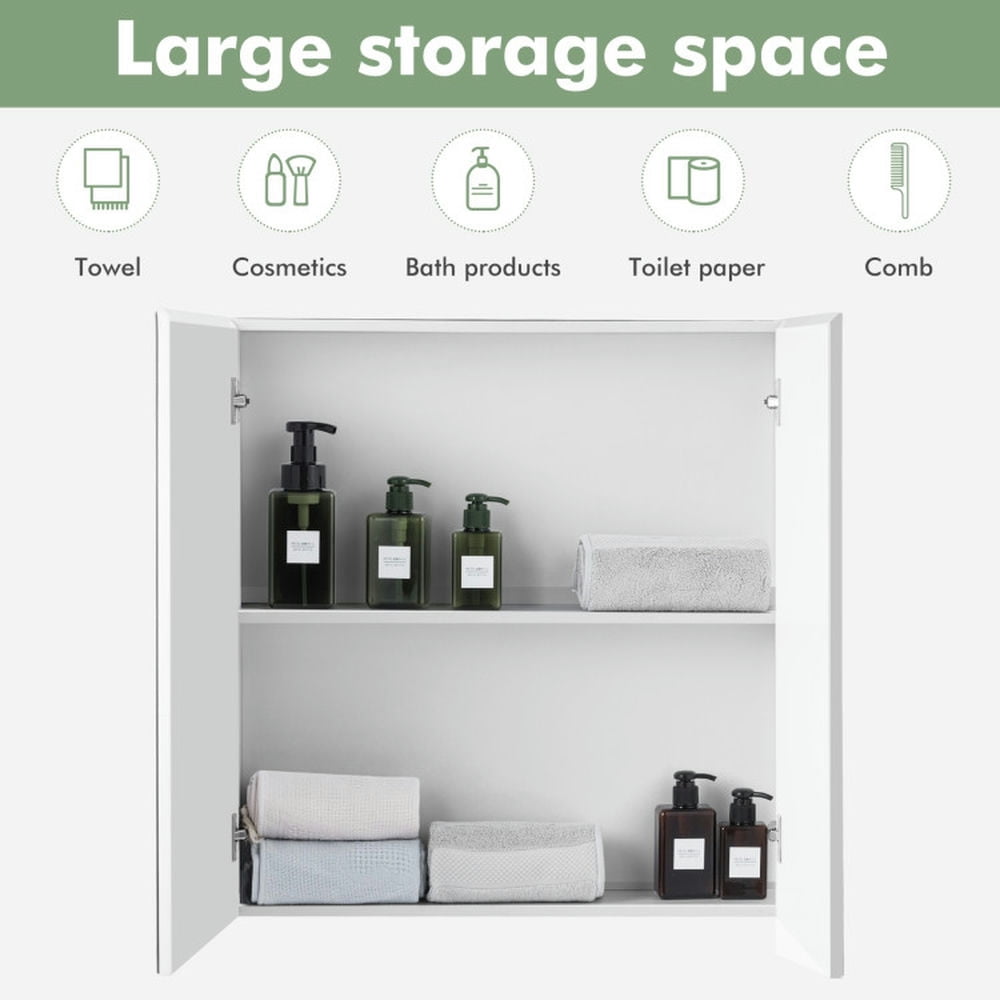 Finihen Bathroom Wall Cabinet, Wall Mounted Bathroom Mirror Cabinet, 2-Tier Wall-Mounted Bathroom Storage Cabinet with Double Mirror Doors and 2 Shelves, for Bathroom, White Finihen Bathroom Wall Cabinet, Wall Mounted Bathroom Mirror Cabinet, 2-Tier Wall-Mounted Bathroom Storage Cabinet with Double Mirror Doors and 2 Shelves, for Bathroom, White