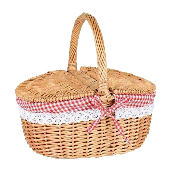 Handwoven Wicker Picnic Basket with Lid and Handle Wicker Storage Hamper for