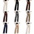 thumbnail image 3 of DuoJiaJ Womens Wide Leg Pants, Satin High Rise Smooth Draping Casual Yellow L, 3 of 5