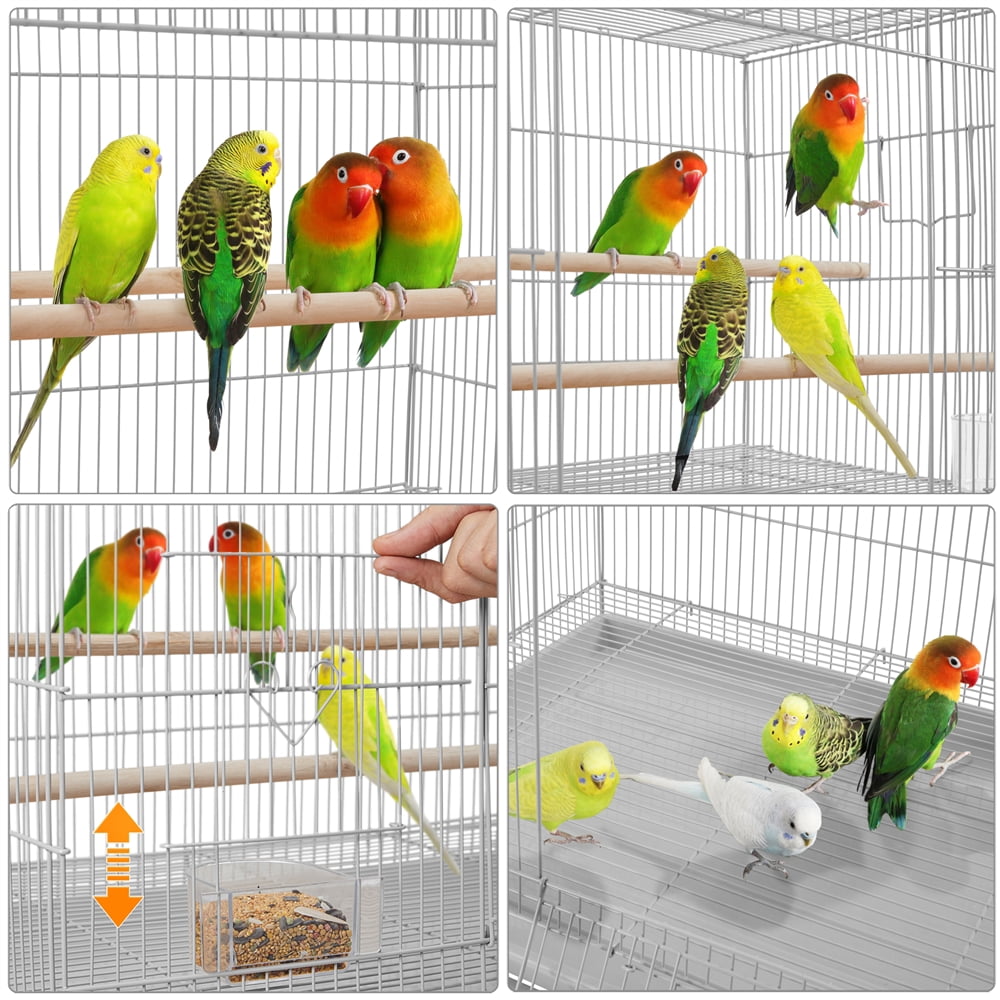 Renwick 47"H Rolling Stand Flight Metal Bird Cage with Slide-Out Tray for Small Birds, Light Gray