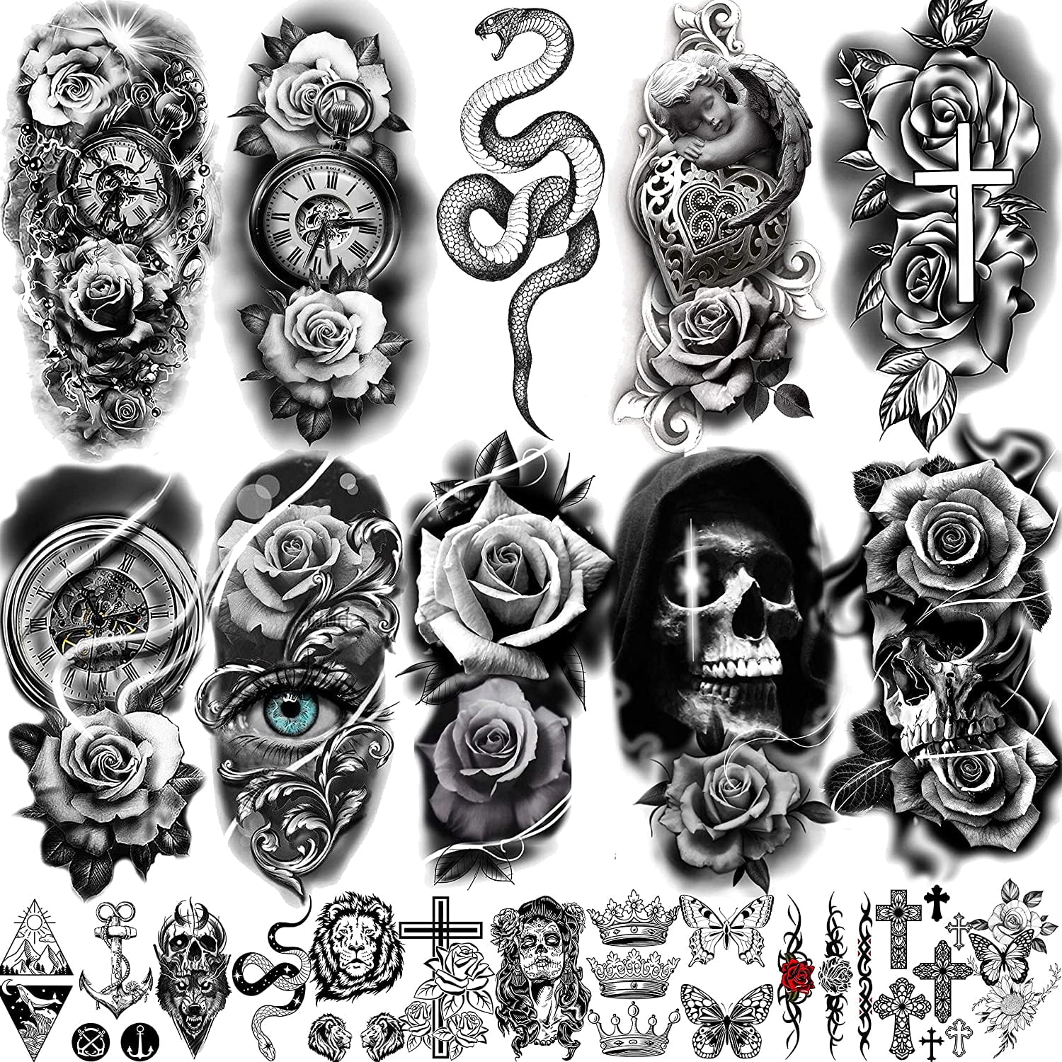 IGUOHAO 22 Sheets Sexy Rose Flower Temporary Tattoos For Women Arm Girls  Forearm, Wateproof Halloween Skeleton Snake Compass Fake Tattoo Stickers,  Large Black 3D Realistic Floral Tatoos For Adults | Walmart Canada