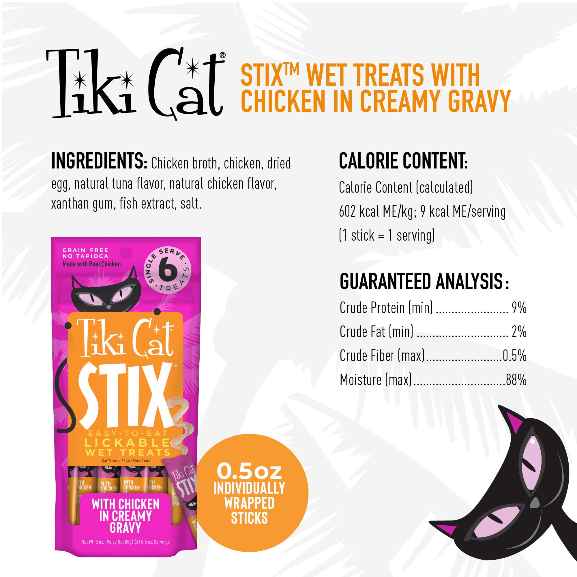 (4 pack) Tiki Cat Stix Wet Cat Treats, Chicken, 3 oz. Pouch