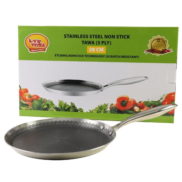 Refurbished Verka 3-Ply SS Tawa 28cm with Non Stick Coating, ETCHING - Stainless Steel