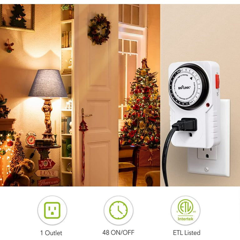 BN-LINK 12 Hour Indoor Mechanical Accurate Countdown Timer, 3-Prong  Grounded Outlet, 15 Minute Increments, Energy Saving for Kitchen, Phone  Charger