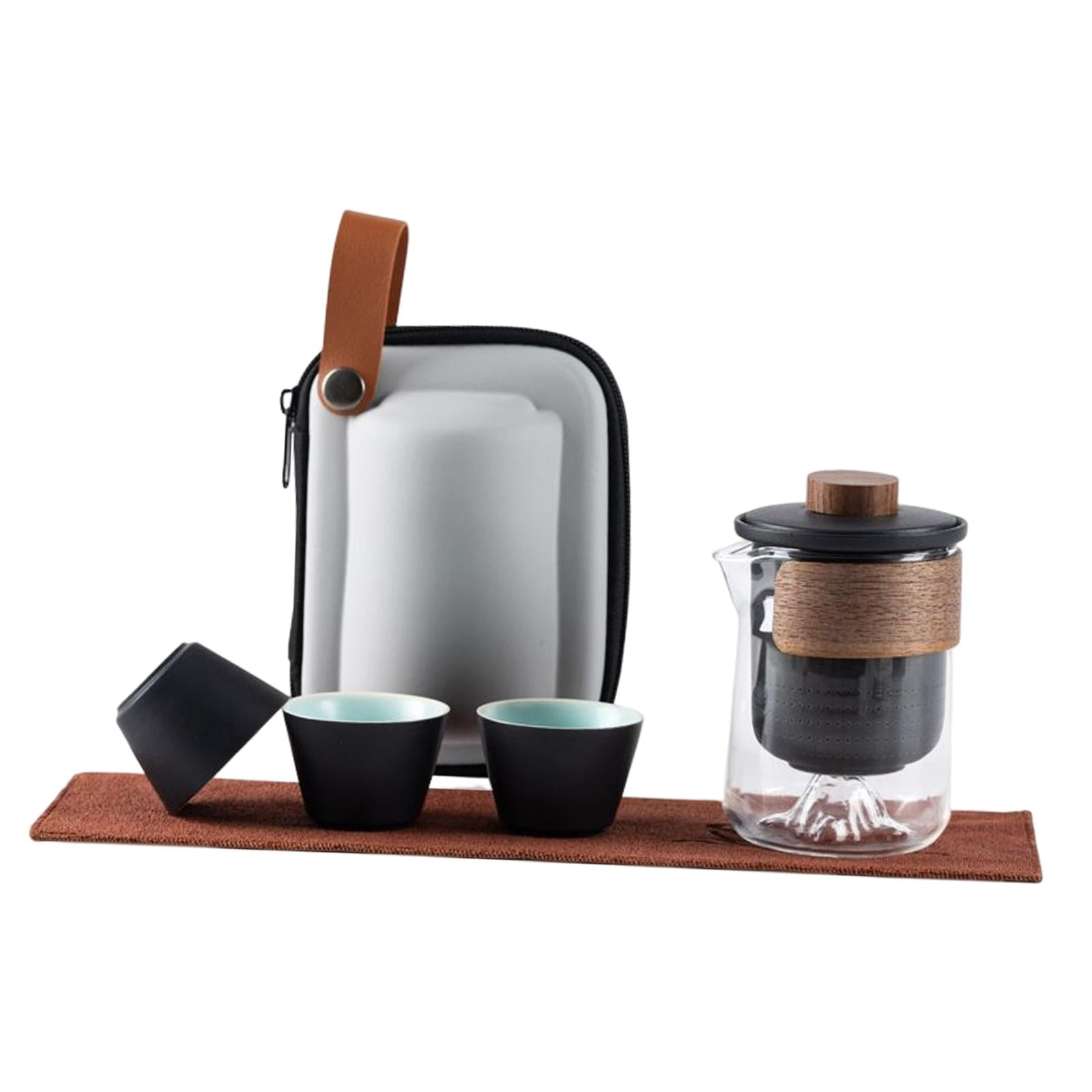 Travel Tea Set,Portable TeaSet,Chinese Tea Set,Ceramic Mini Gongfu Teapot  with 3 Teacupsfor Travel Home Outdoor and Office.(Black)