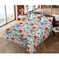 thumbnail image 4 of Ambesonne Flowers Fitted & Flat Sheet with Sham 3 Pcs Set, Spring Blooming Floral Art, Twin XL, Dark Coral Ceil Blue, 4 of 5