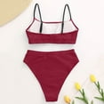 thumbnail image 4 of NINGMENG Bikinis for Women Summer Solid Color Spaghetti Strap Brassiere With Thongs High Waisted Bottom Two Piece Bikini Sets For Women Bathing Suits,Red,L, 4 of 5