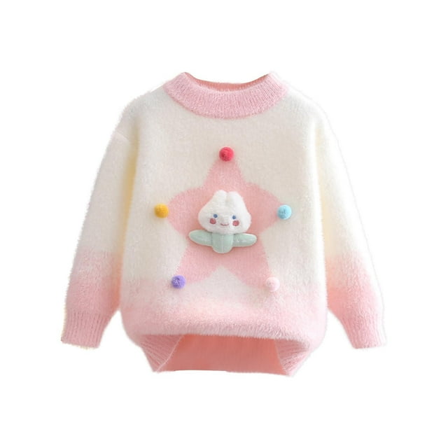 Chandail Imprimé Lapin pour Enfants Manches Longues Col Rond Haut Tricoté Doux Respirant Chemise Décontractée pour Garçons et Filles, Chandail Confortable pour l'École, Rendez-Vous, Vacances