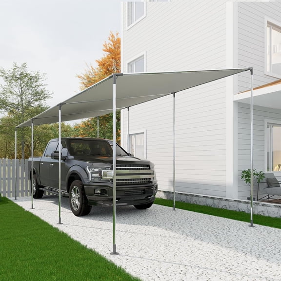 8 Leg Carport Canopy Frame Kit with Slant Roof Design, Galvanized Steel Connectors for  Outdoor Shelter
