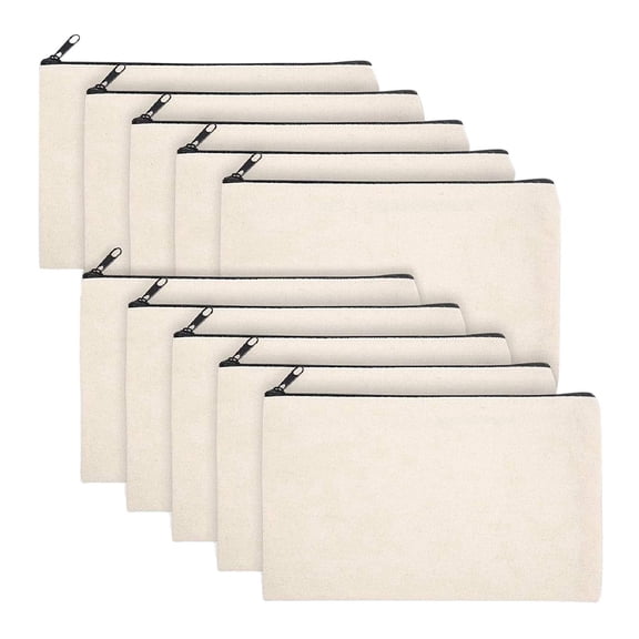 10 Pcs Blank DIY Craft Bag Canvas Pen Case Makeup Bags - Pencil Cotton Cosmetic Travel