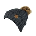 thumbnail image 2 of C.C Thick Cable Knit Faux Fuzzy Pom Fleece Lined Skull Cap Cuff Beanie, Dark Melange Gray, 2 of 4