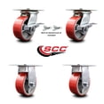 thumbnail image 2 of 5 Inch Red Poly on Cast Iron Caster Set 2 Brakes/Swivel Locks and 2 Rigid SCC, 2 of 2