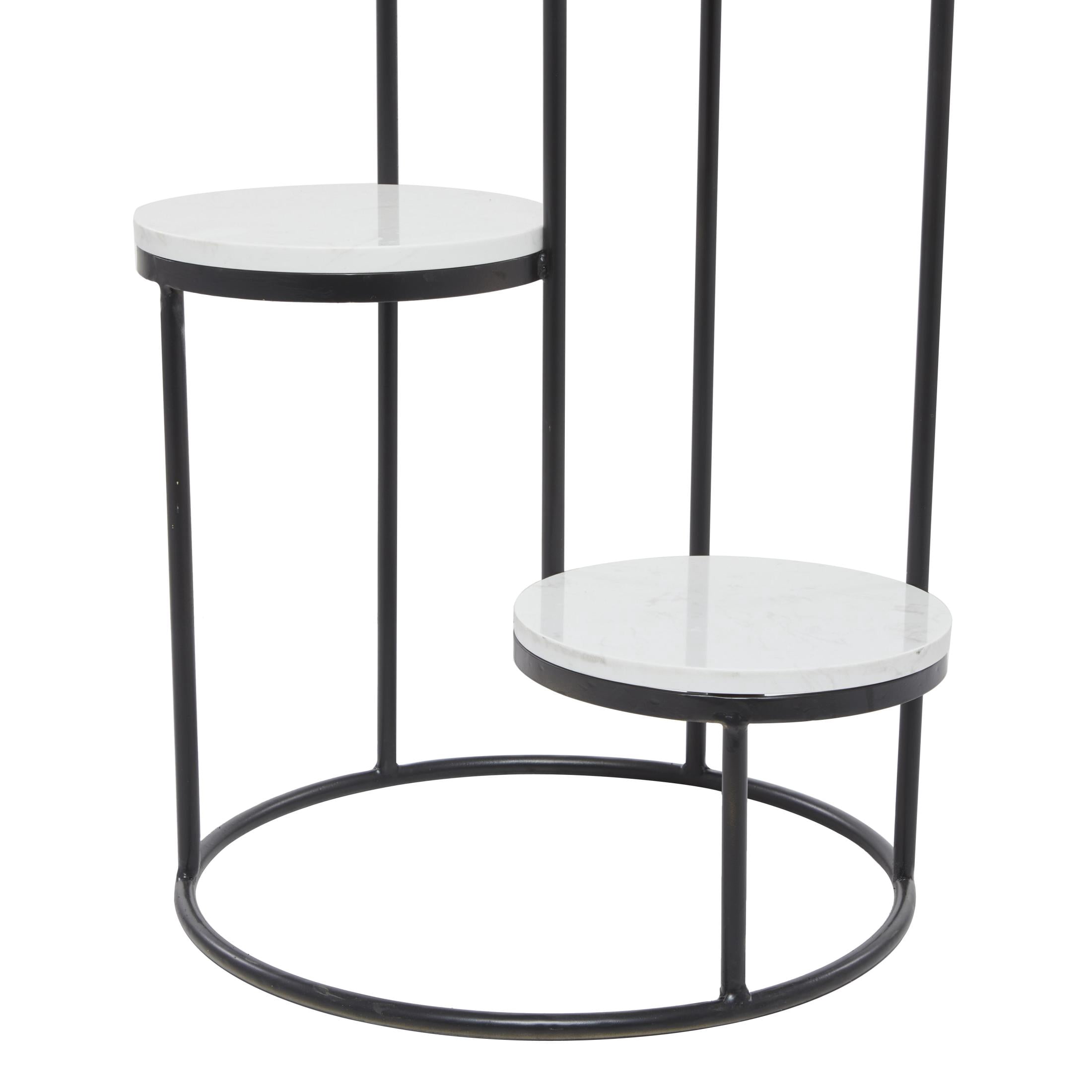 DecMode 17" x 17" x 31" 4 Tier White Marble  Plantstand with Black Base