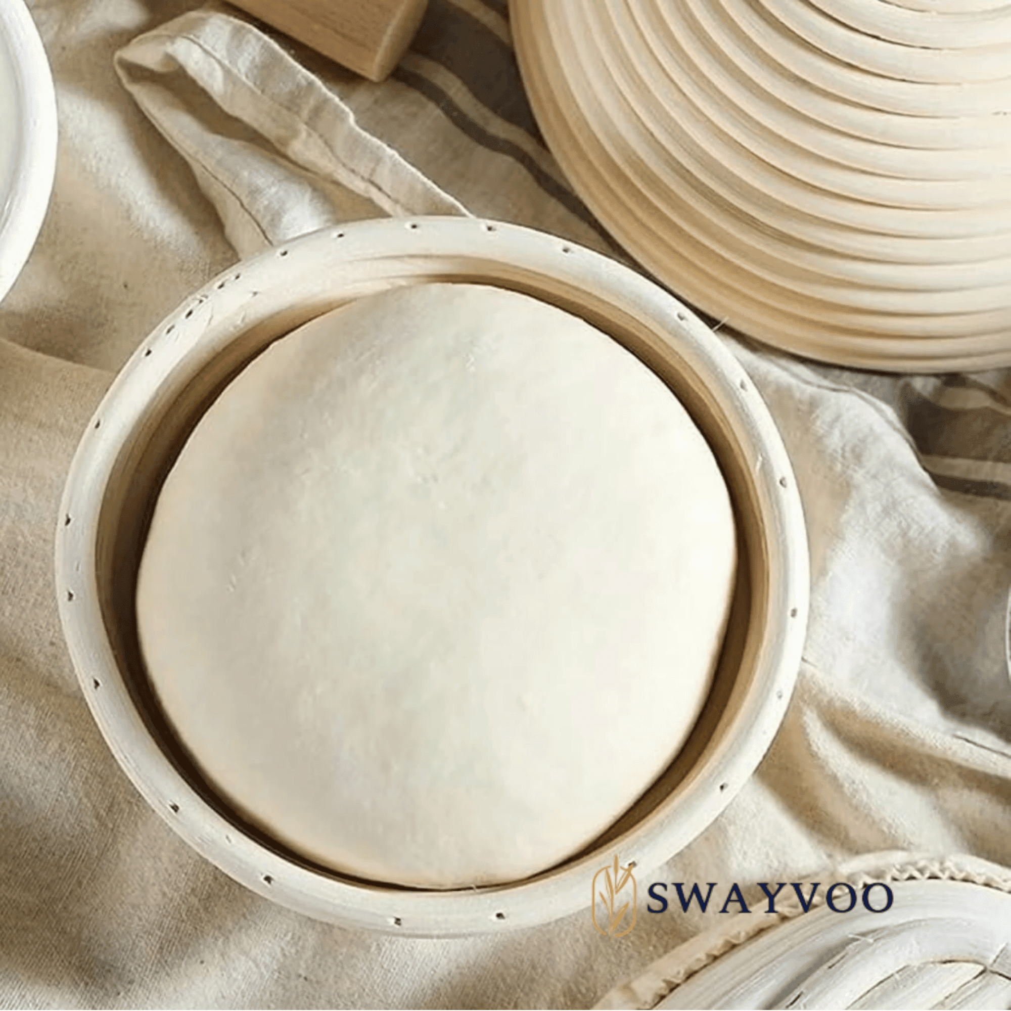 Swayvoo Banneton Bread Proofing Basket Set of 2, 9-Inch Round Rattan Baskets with Liners, Sourdough Baking Supplies
