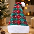thumbnail image 5 of Lumtrix Christmas Plaid Santa Hat Xmas Men Women Plush White Snowflake Print Hat For Christmas New Year Holiday Party Green One Size, 5 of 5