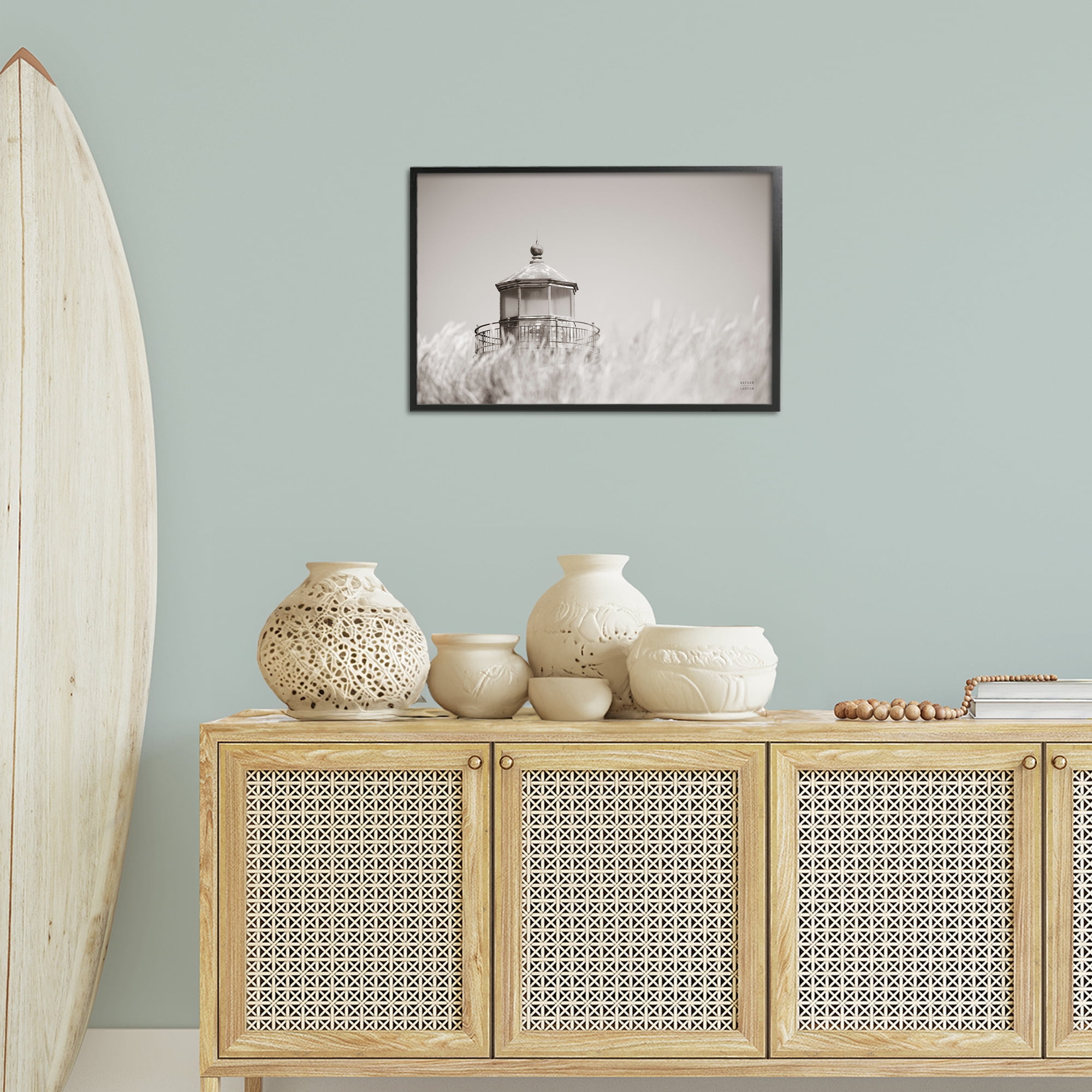 Stupell Industries Swaying Reeds & Lighthouse Landscape Photography Black Framed Art Print Wall Art, 24 x 16